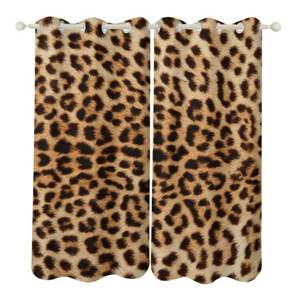 Brown Leopard Print 2 Panels 3D Printing Pattern Curtain for Bedroom Living Room Kitchen Window Decoration Home