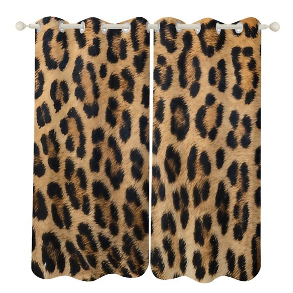 Brown Leopard Print 2 Panels 3D Printing Pattern Curtain for Bedroom Living Room Kitchen Window Decoration Home