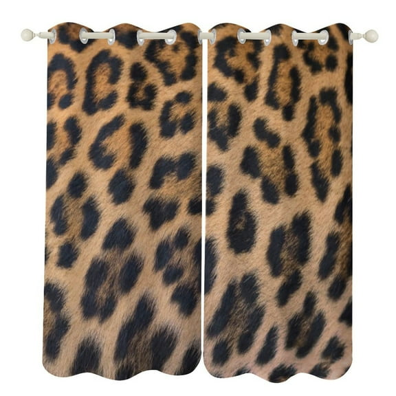Brown Leopard Print 2 Panels 3D Printing Pattern Curtain for Bedroom Living Room Kitchen Window Decoration Home