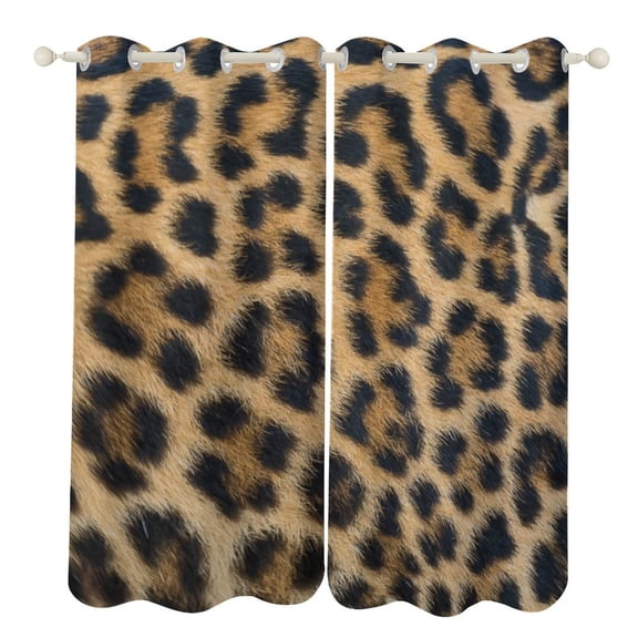 Brown Leopard Print 2 Panels 3D Printing Pattern Curtain for Bedroom Living Room Kitchen Window Decoration Home