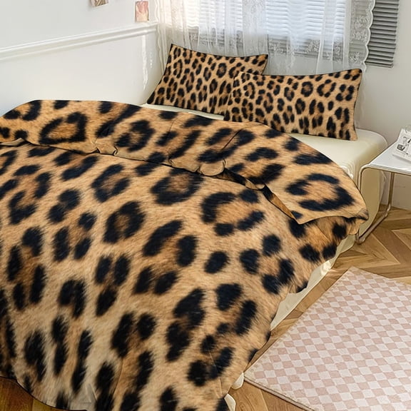 Brown Leopard Print 3D Duvet Cover Set Quilt Cover Theme of for Bedroom Decoration