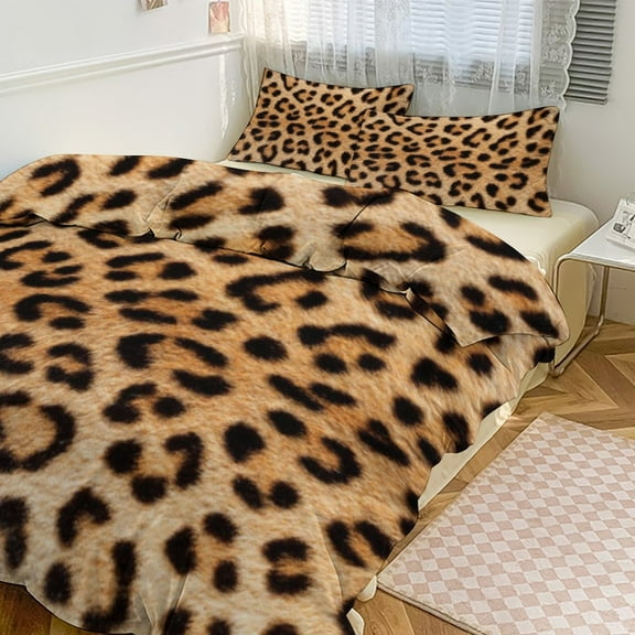 Brown Leopard Print 3D Duvet Cover Set Quilt Cover Theme of for Bedroom Decoration