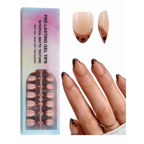 Brown Leopard Print Almond Press-On Gel Tips 15 Sizes Soft Matte Finish