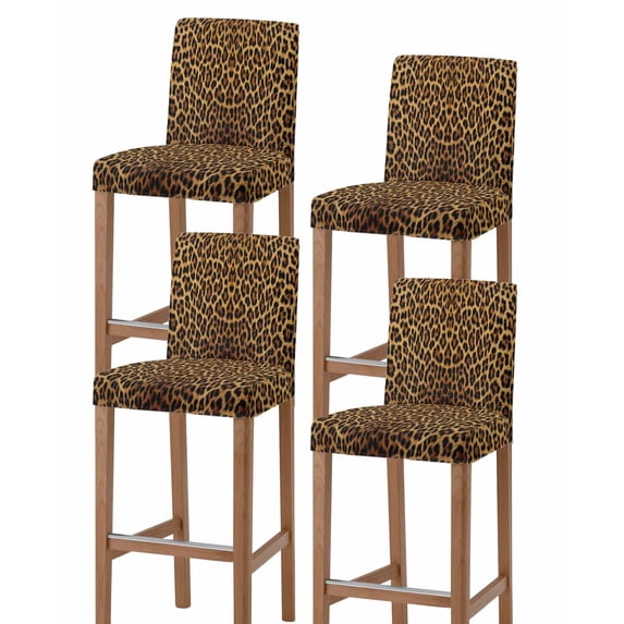 Brown Leopard Print Bar Stool Covers Set of 4, Classic Abstract Animal Patterned Stretch Washable Bar Chair Covers with Backs, Removable Pub Counter Height Chair Cover for Kitchen Dining Room Cafe