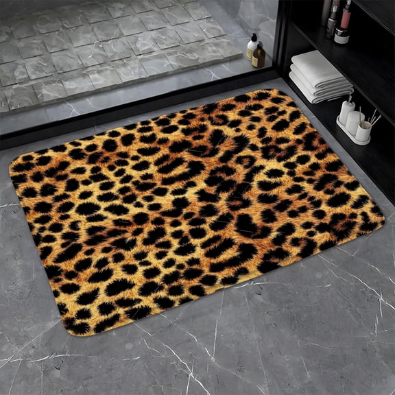 Brown Leopard Print Bathroom Rugs Fashion Girl Africa Wild Animals Abstract Modern Simple Cheetah Pattern Woman Bath Mat Bedroom Kitchen Toilet Floor Doormat 16x24