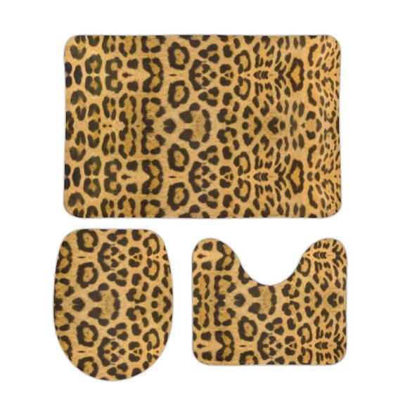 Brown Leopard Print Bathroom Rugs Set 3 Piece with Non-Slip Bath Rugs Toilet Lid Cover U-Shaped Contour Toilet Mat Rustic