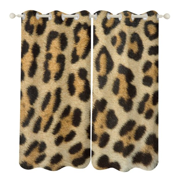 Brown Leopard Print Blackout Window Curtains for Bedroom Living Room Kicthen High Shading 2 Panels