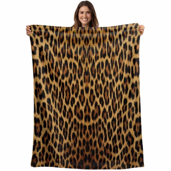Brown Leopard Print Blanket Soft Cozy Warm Throw Blanket for Couch, Plush Fuzzy Flannel Fleece Blankets for Sofa, Classic Abstract Animal Patterned Bed Blankets Lightweight Gifts for Women, 40"x50"