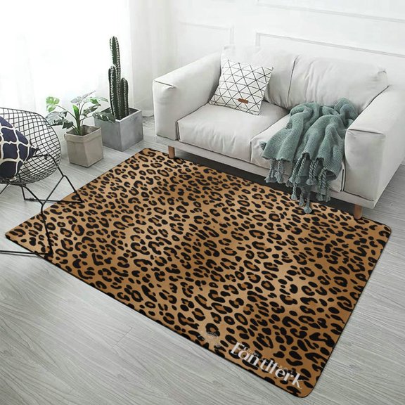 Brown Leopard Print Carpet Soft Comfy Rug for Home Living Room Bedroom Area Rug Non-slip Doormat Decor