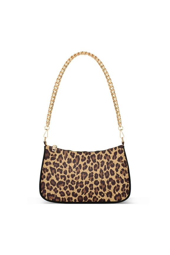 Brown Leopard Print Cheetah Womens Chain Shoulder Bag Tote Handbag Clutch Hobo Purse with Zipper for Travel Casual