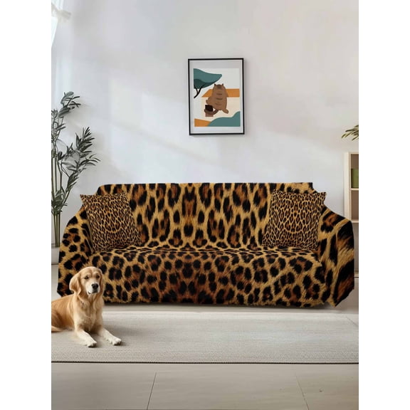 Brown Leopard Print Couch Cover, Classic Abstract Animal Patterned Oversized Sofa Cover Blanket for 3 Cushion Couch,Sectional Sofa Slipcover Furniture Protector for Living Room Bedroom 71''x150''