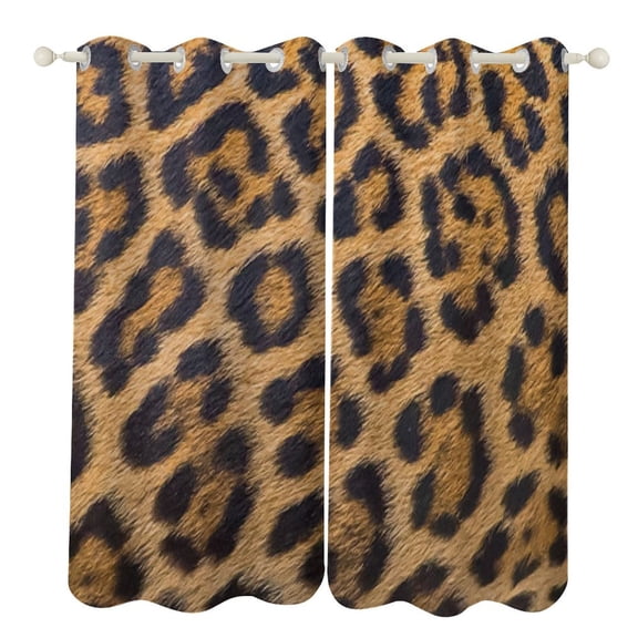 Brown Leopard Print Curtains Aesthetic Envrionmental Friendly Picture, Living Room Bedroom Window Drapes 2 Panel Set
