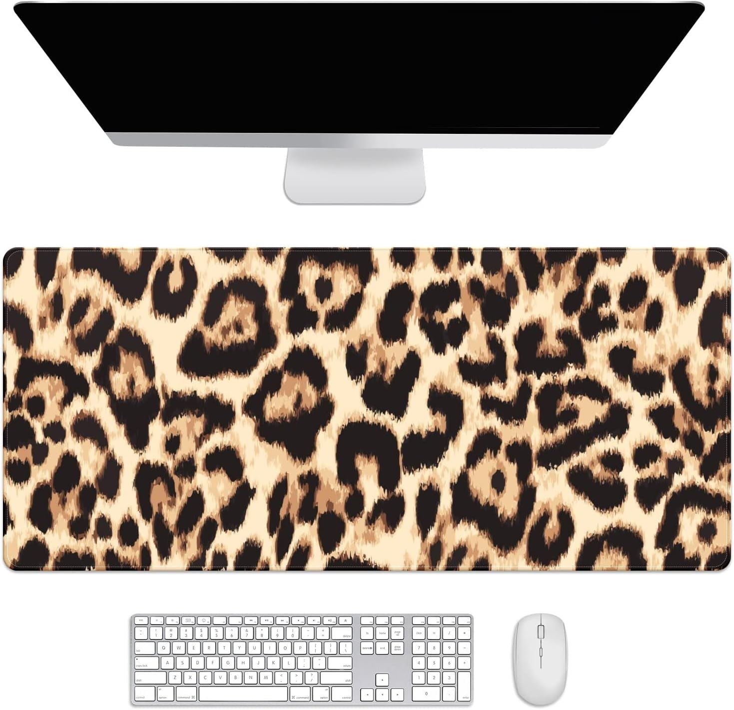 Brown Leopard Print Desk Mat, Desk Accessory, Cute Workspace, Trendy Workspace, Trendy, 35.4x15.7in Large Gaming Mouse Pad, Cute Desk Topper, Pretty Desk Pad
