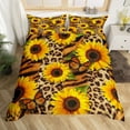 Brown Leopard Print Duvet Cover Set,Sunflower Butterfly Bedding Set for