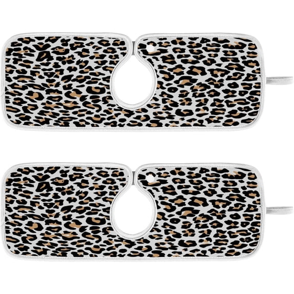 Brown Leopard Print Faucet Absorbent Sink Mat 2PCS Kitchen Drying Faucet Mats, Microfiber Absorbent Pad for Bathroom Counter Sink Cleaning, 30x5.5in