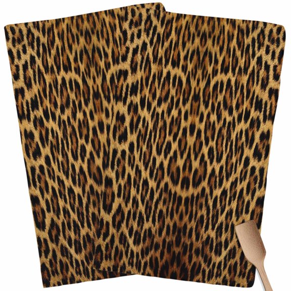 Brown Leopard Print Kitchen Towel Dish Cloths Set of 2, Microfiber Soft Kitchen Hand Towels, Classic Abstract Animal Patterned Absorbent Quick Drying Dishcloths 18 x 28 Inches