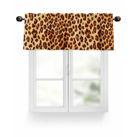 Brown Leopard Print Kitchen Valances for Windows Wild Animal Abstract Texture Valance Curtains  for Kitchen /Living Room/Bedroom/ Bathroom Decor, 54"x18 " ,Rod Pocket 1 Panel,