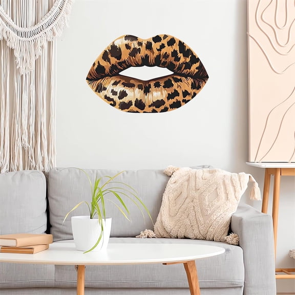 Brown Leopard Print Lip Wall Stickers,  Stylish Mouths Watercolor Art Wall  Removable Vinyl Peel and Stick for Bedroom Bathroom Living Room  Decorations
