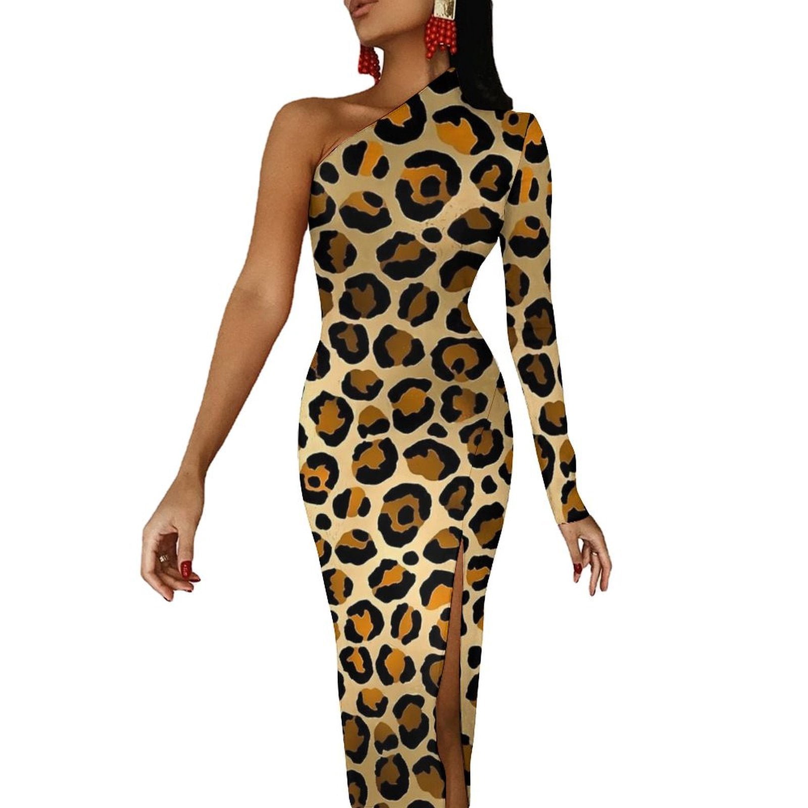 Brown Leopard Print Long Dress Female Animal Aesthetic Maxi Dress ...