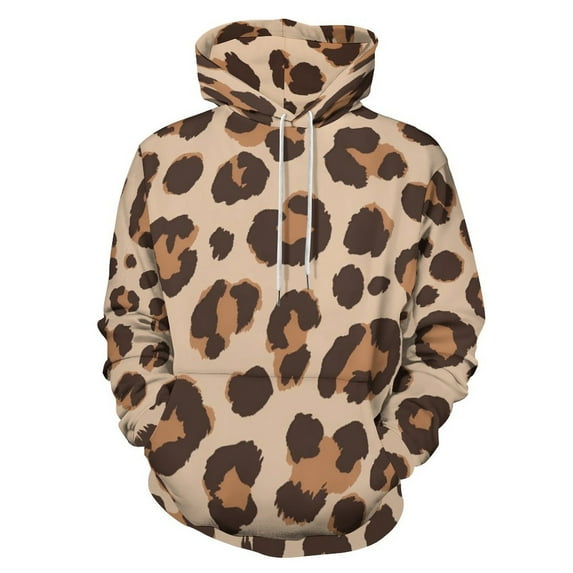 Brown Leopard Print Men's Women Vintage 3D Hooded Sweatshirt - All-Season Loose Fit Streetwear