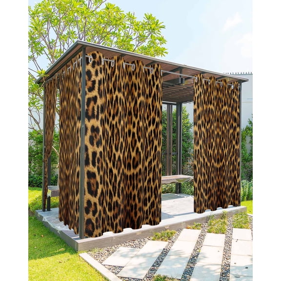 Brown Leopard Print Outdoor Curtains for Patio, Classic Abstract Animal Patterned Privacy Drapes Grommet Waterproof Outside Curtains for Porch/Cabana/Balcony 54"x 95", 2 Panel
