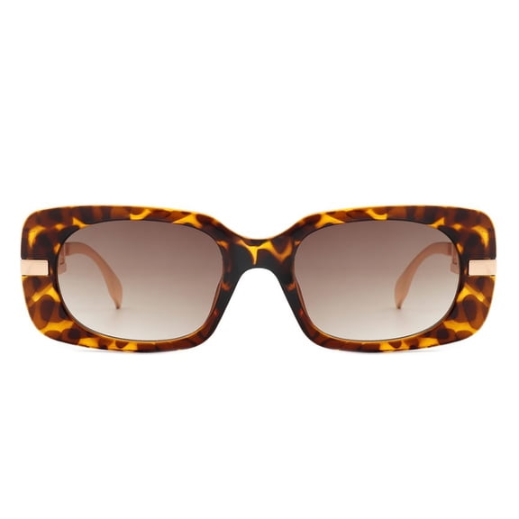 Brown Leopard Print Oversized Square Sunglasses with Gold Accent Strip, UV400 Protection Brown Gradient Lens Shades, Trendy Fashion Shades for Women Statement Look