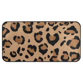 Brown Leopard Print Pattern Kitchen Runner Rug 39x20 in Non Slip Absorbent Cushioned Laundry Bathroom