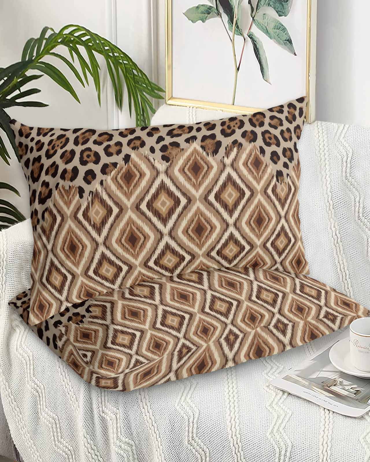 Brown Leopard Print Pillow Cases Standard Size Set of 2 Microfiber