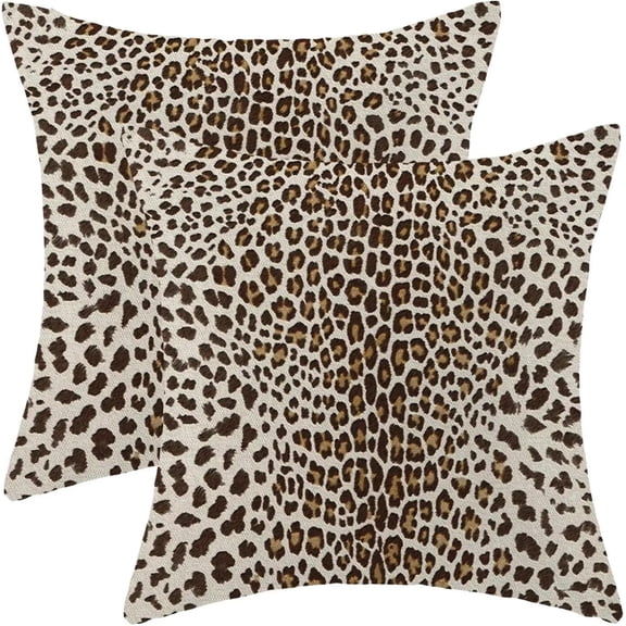 Brown Leopard Print Pillow Covers 18x18 Inch Set of 2, White Cheetah Print Decorative Throw Pillowcase Decorative Square Stripes Modern Outdoor Cushion Cover for Sofa Couch Living Room Bed Decor