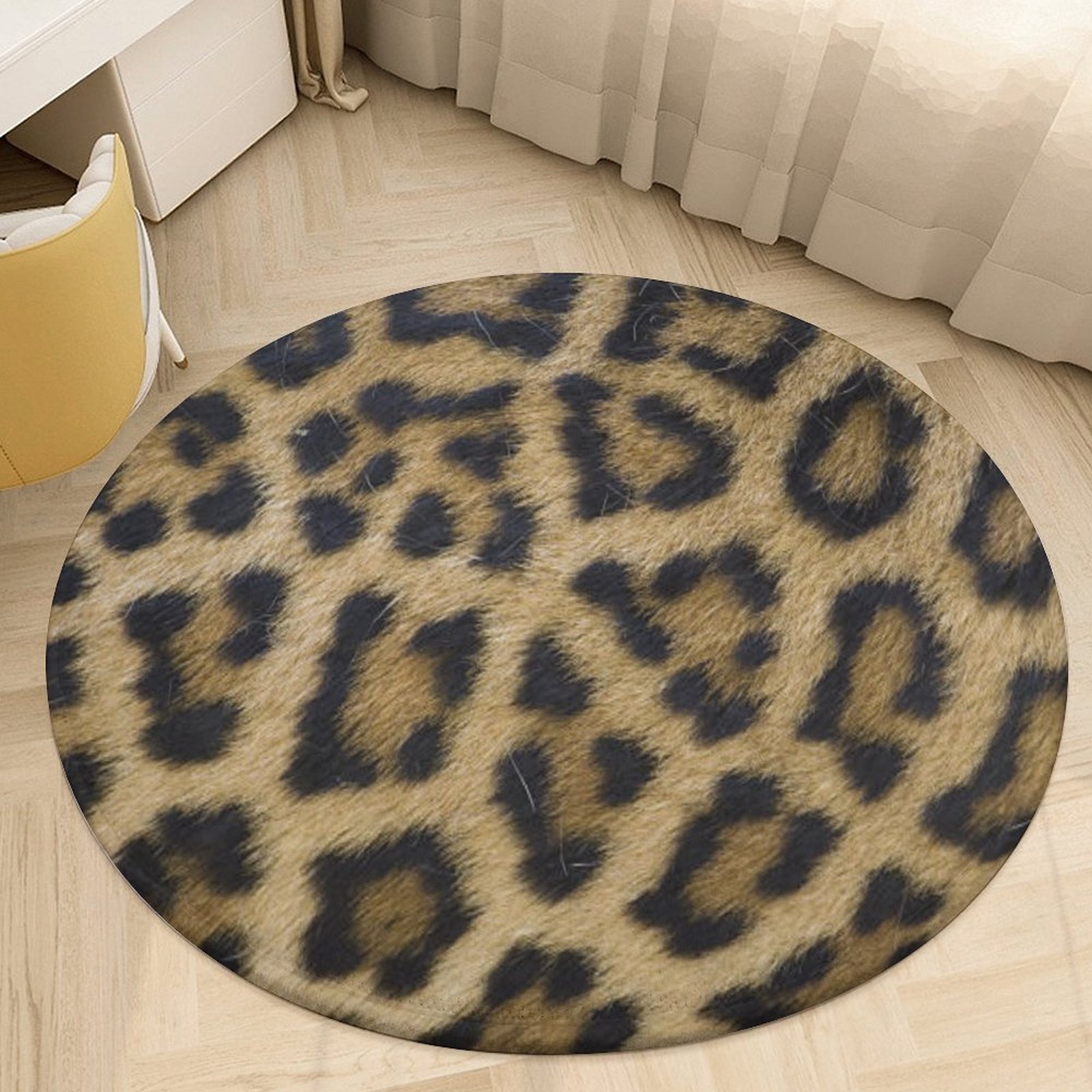 Brown Leopard Print Round Area Rugs for Bedroom Living Room, 4FT Soft ...