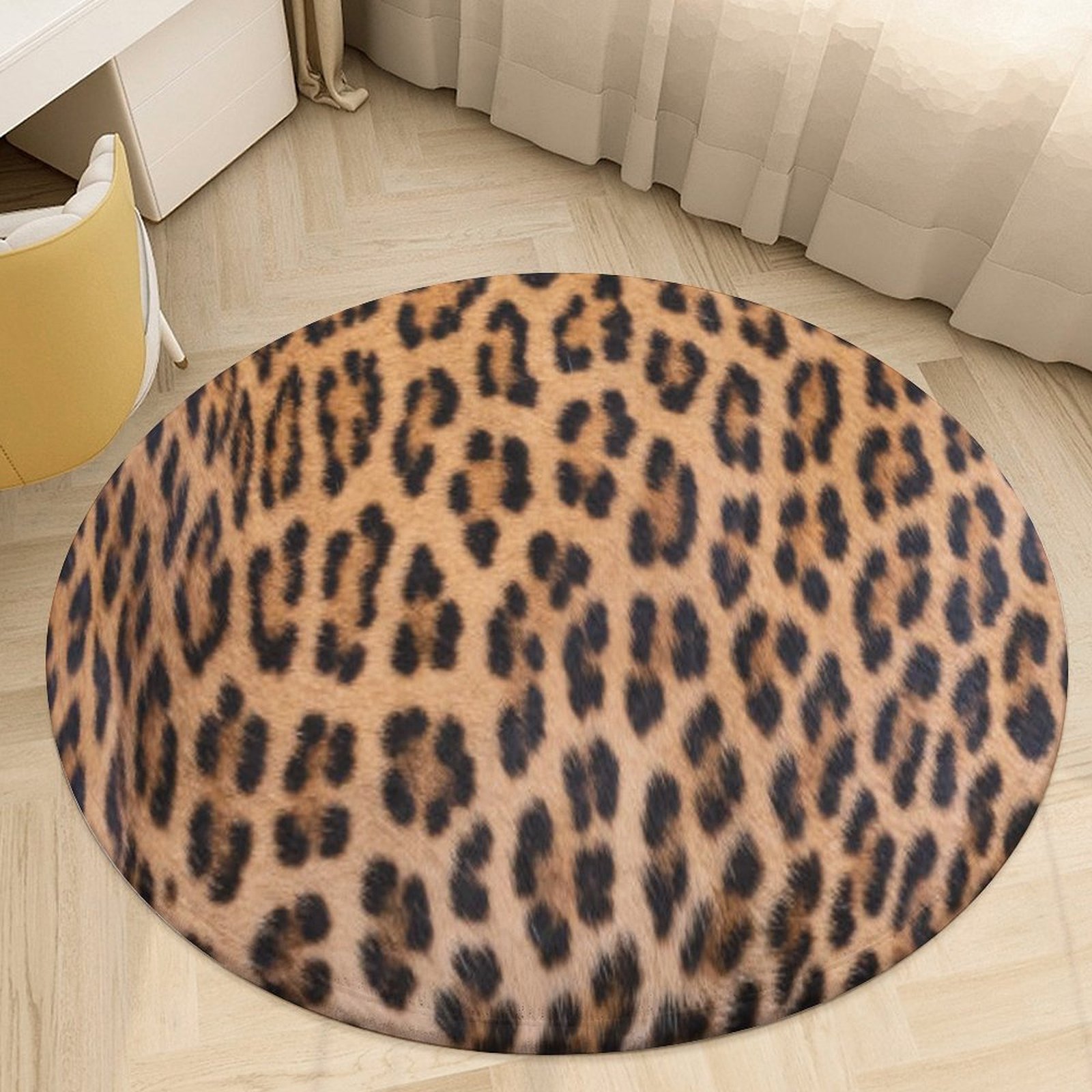 Brown Leopard Print Round Area Rugs for Bedroom Living Room, 5FT Soft ...