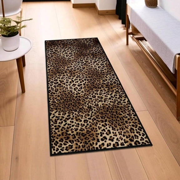 Brown Leopard Print Runner Rug Non-Slip