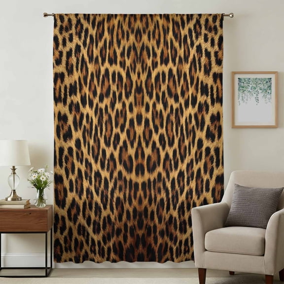 Brown Leopard Print Sheer Curtains 96 Inches Long, Classic Abstract Animal Patterned Light Filering Curtains, Privacy Drapes Simi Floor to Veiling Curtain for Living Room Bedroom Window Treatment