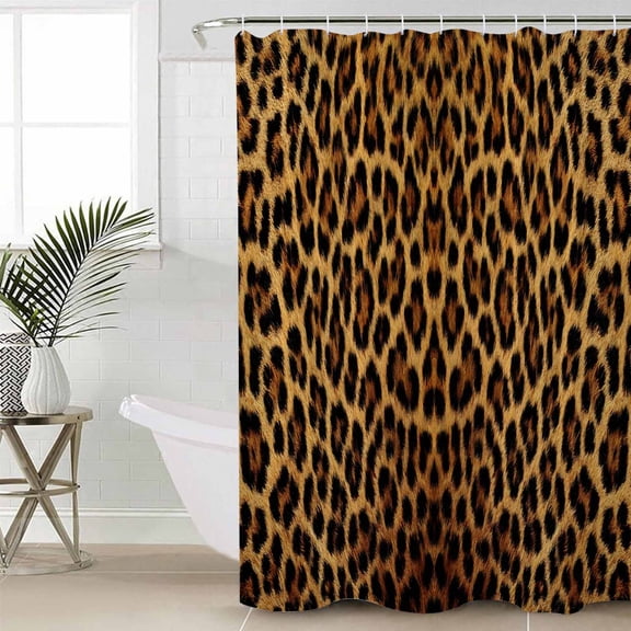 Brown Leopard Print Shower Curtain Set, Waterproof Shower Curtains for Bathroom, Classic Abstract Animal Patterned Washable Fabric Cloth Bath Curtain for Bathtub Decoration with Hooks 66x72 Inches