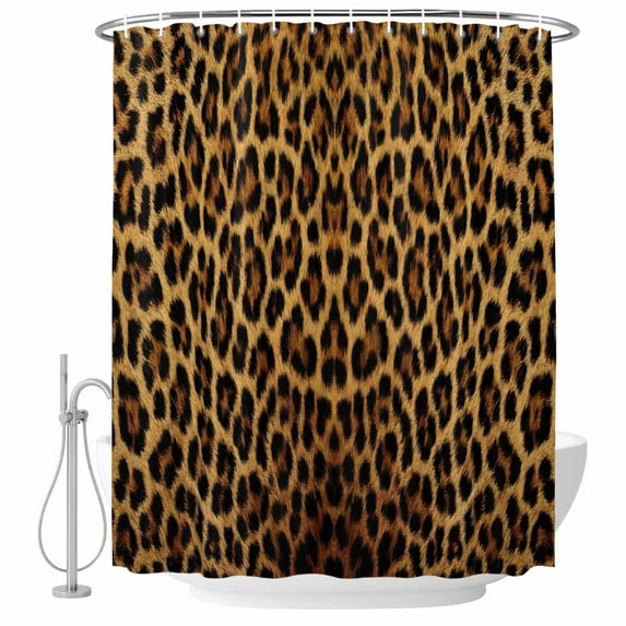 Brown Leopard Print Shower Curtain, Waterproof Shower Curtains for Bathroom, Classic Abstract Animal Patterned Washable Fabric Bathtub Curtain Set Bath Decor with 12 Hooks Stall 36"x72"