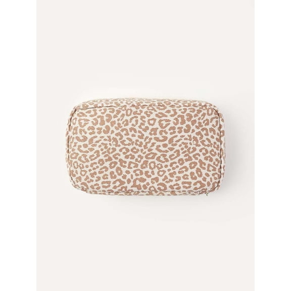 Brown Leopard Print Square Makeup Bag Cosmetic Pouch Travel Toiletry