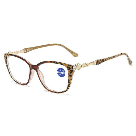 Brown Leopard Print Square Oversized Reading glasses Blue Light Blocking Metal Presbyopic Glasses Readers for Women +4.00