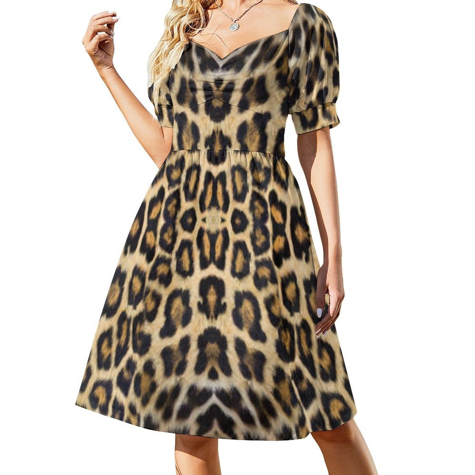 Brown Leopard Print Summer Women's Dress 2025 Elegant Dresses Plus