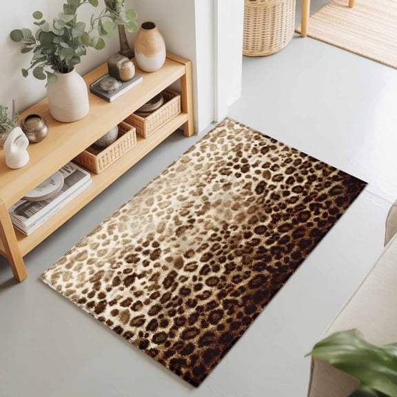 Brown Leopard Print Vintage Rectangle Rug 2'x3' Farmhouse Gradient Texture Washable Area Rugs for Living Room Bedroom Entryway Non Slip Entrance Door Mat Indoor Floor Carpet