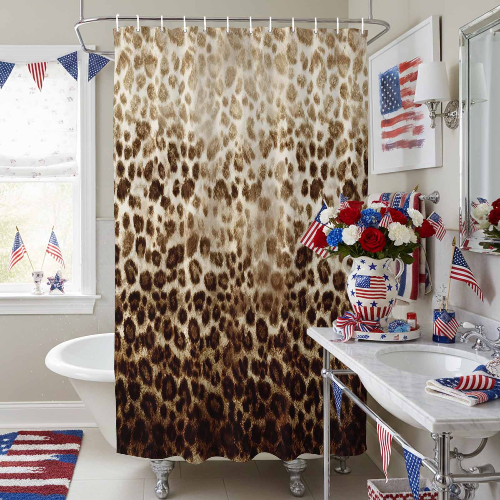 Brown Leopard Print Vintage Shower Curtain for Bathroom, Farmhouse ...