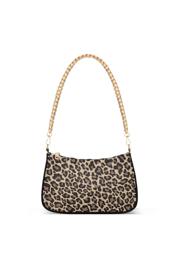 Brown Leopard Print Womens Chain Shoulder Bag Tote Handbag Clutch Hobo Purse with Zipper for Travel Casual