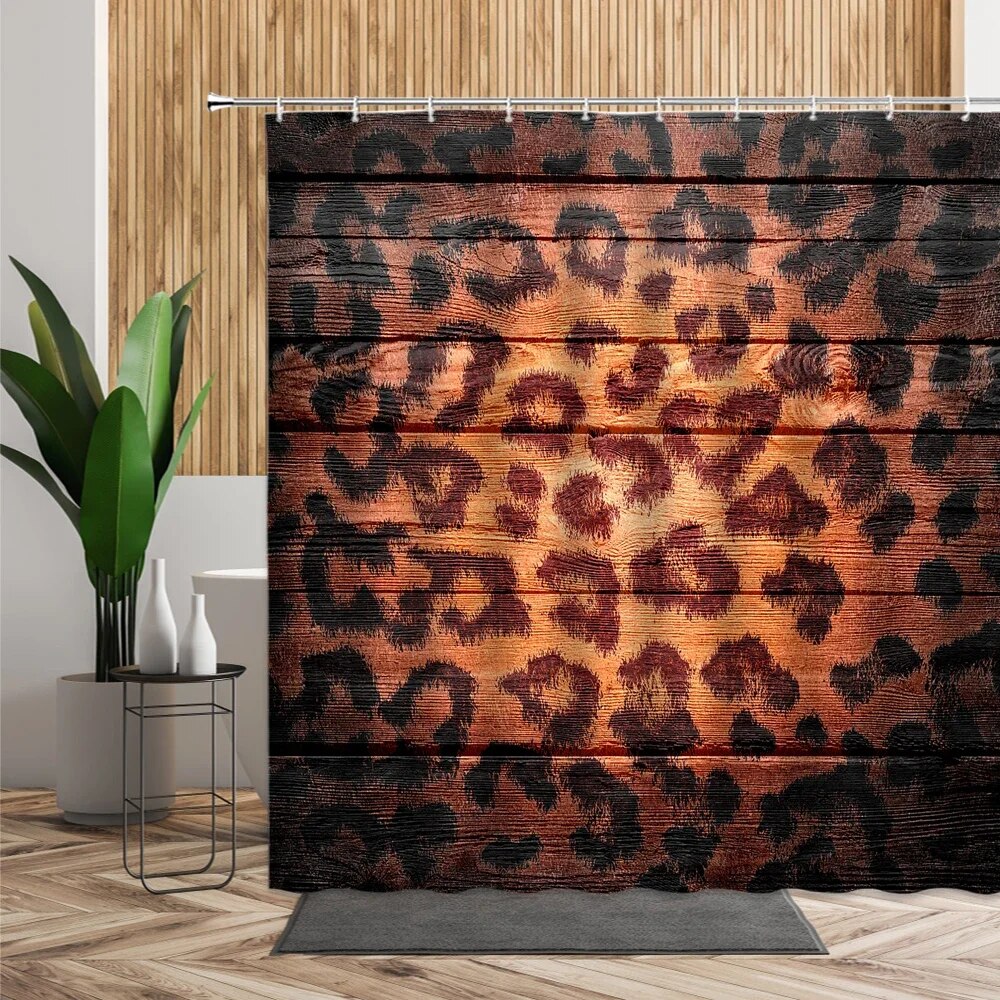 Brown Leopard Printed Shower Curtain Bathroom Curtains Waterproof ...