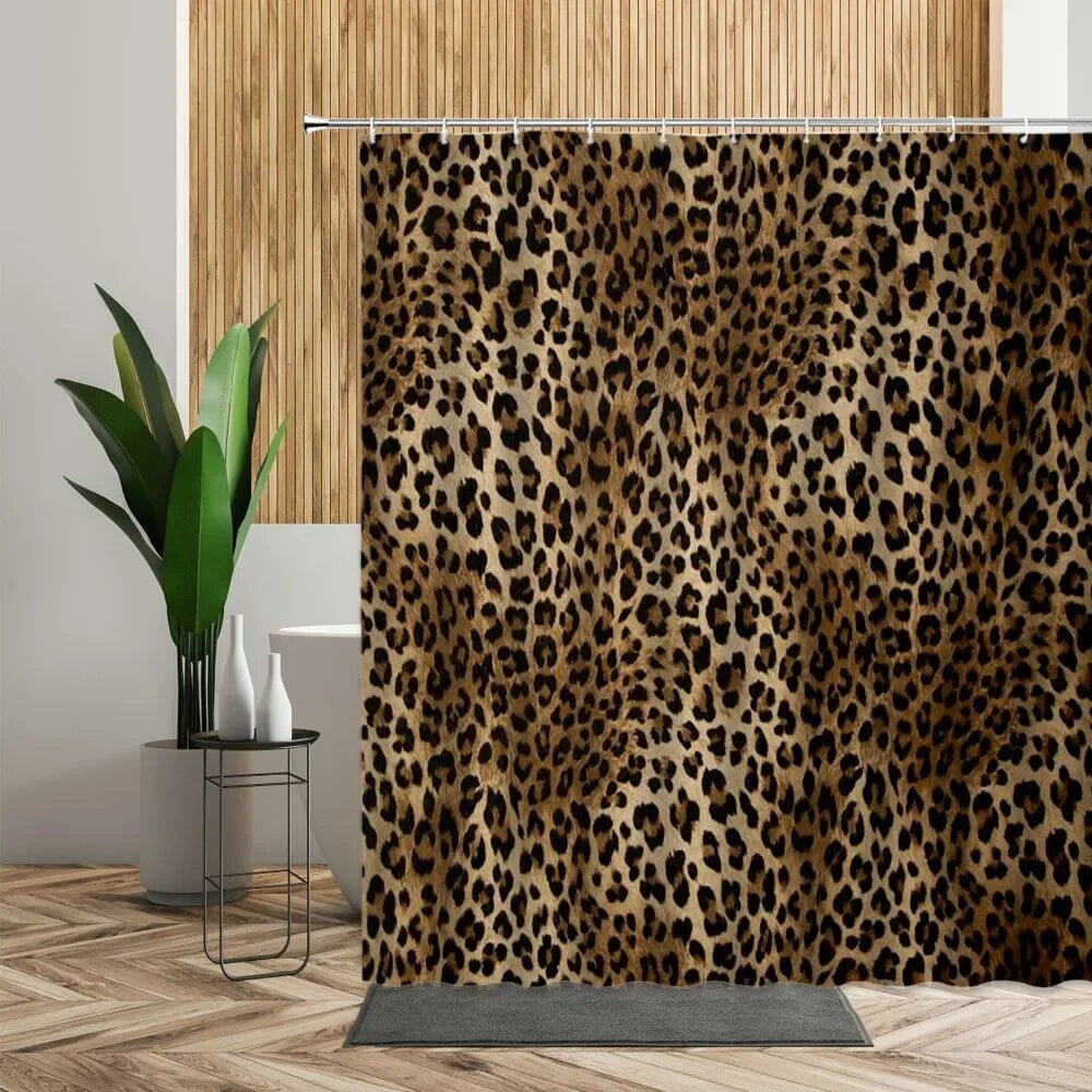 Brown Leopard Printed Shower Curtain Bathroom Curtains Waterproof Fabric Home Partition Screen Living Room Bathtub Curtains Sets
