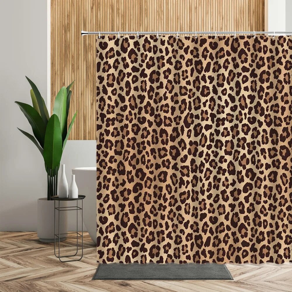 Brown Leopard Printed Shower Curtain Bathroom Curtains Waterproof Fabric Home Partition Screen Living Room Bathtub Sets