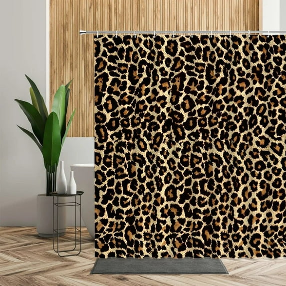 Brown Leopard Printed Shower Curtain Bathroom Curtains Waterproof Fabric Home Partition Screen Living Room Bathtub Sets