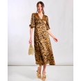 thumbnail image 1 of Brown Leopard Satin Midi Dress, 1 of 6