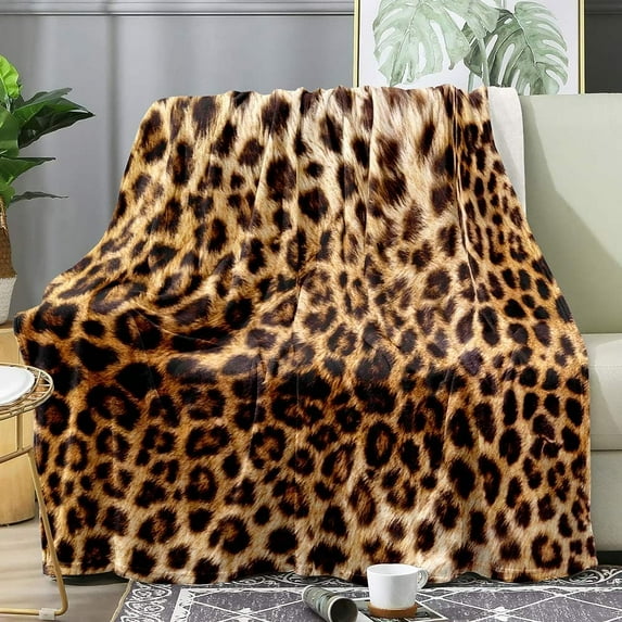 Brown Leopard Throw Blanket, Cheetah Print Blanket, Cozy Soft Blanket, Lightweight Fluffy Fuzzy Warm Plush Flannel Blanket, Fleece Blanket for Couch, Bed, Sofa, Leopard Print Gifts, 30"x40"