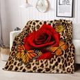 thumbnail image 1 of Brown Leopard Throw Blanket, Red Rose Romantic Floral Flower Butterfly Cheetah Print Blanket, Twin Blanket, Cozy Soft Lightweight Fuzzy Flannel Fleece Blanket for Bed, Couch, Sofa, 60"x80", 1 of 1