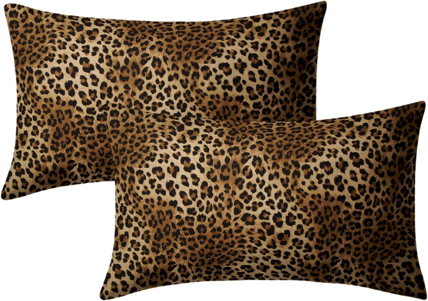 Brown Leopard Faux Fur Animal Print Lumbar Pillow Covers 12x20