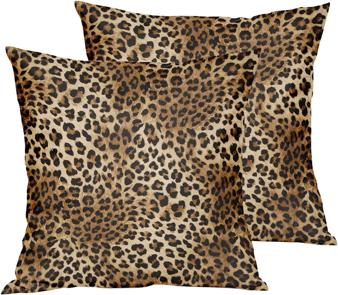 Classic Brown Leopard Print 20" x 20" Throw Pillow Covers Set